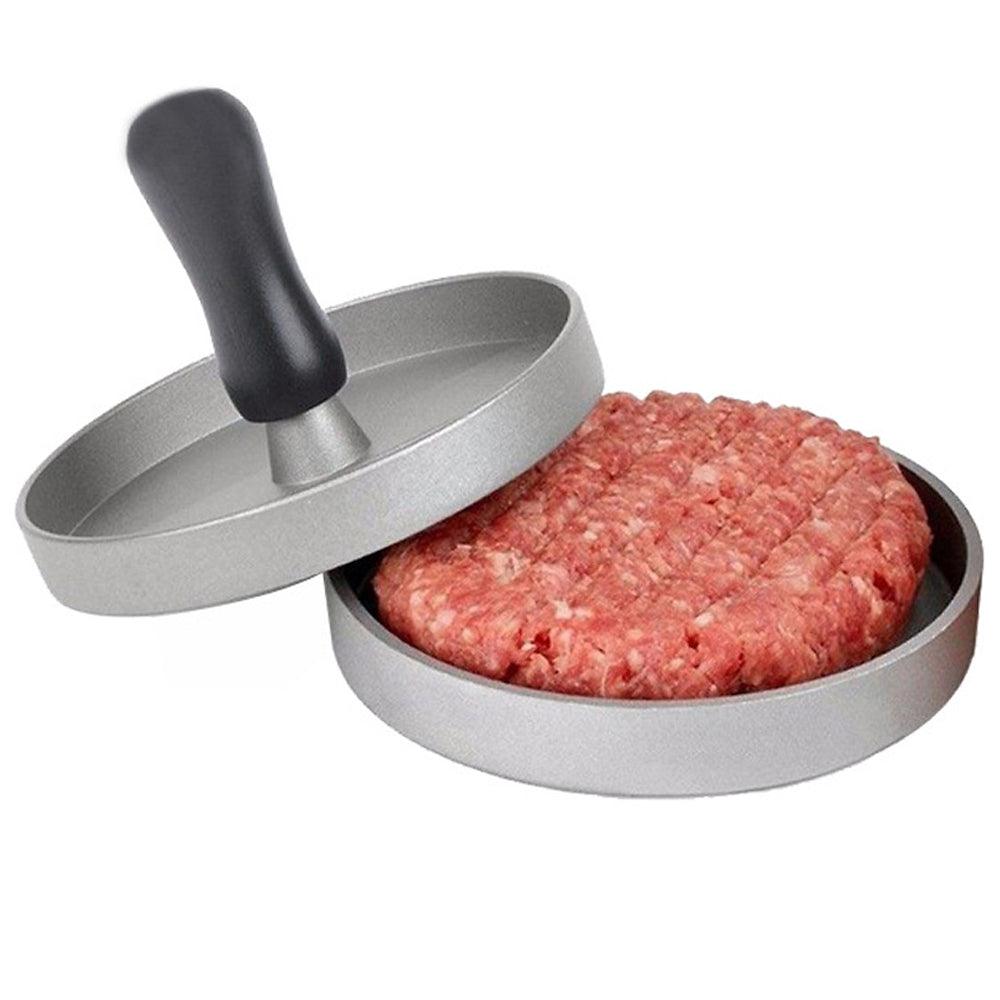 Burger Press, Non-Stick Coating, Wooden Handle, 12 cm, Aluminum Alloy, Gray