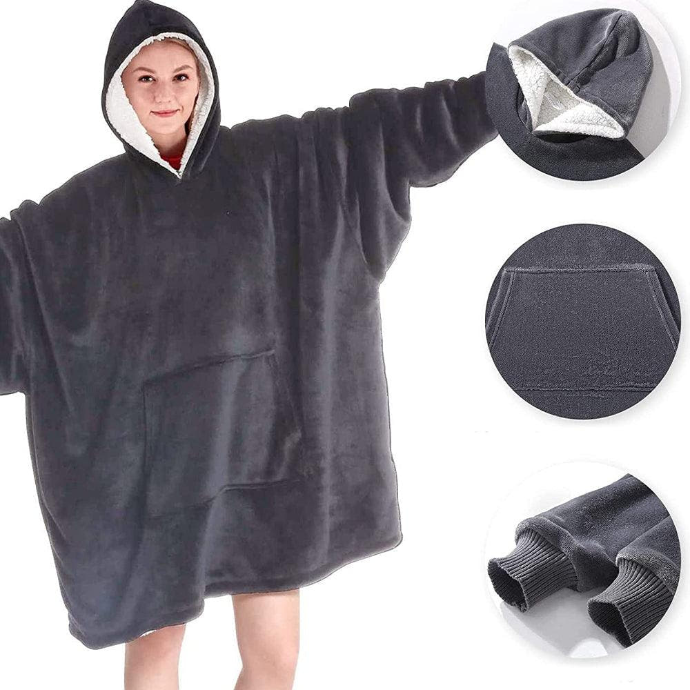 Zenino Hoodie Blanket, 2 In 1, Hood and Sleeves, Front Pocket, Warm, Padded, XXL, Universal