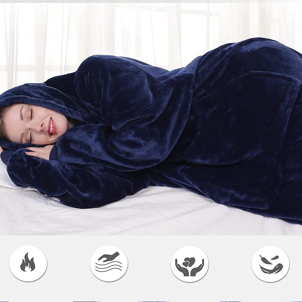 Zenino Hoodie Blanket, 2 In 1, Hood and Sleeves, Front Pocket, Warm, Padded, XXL, Universal