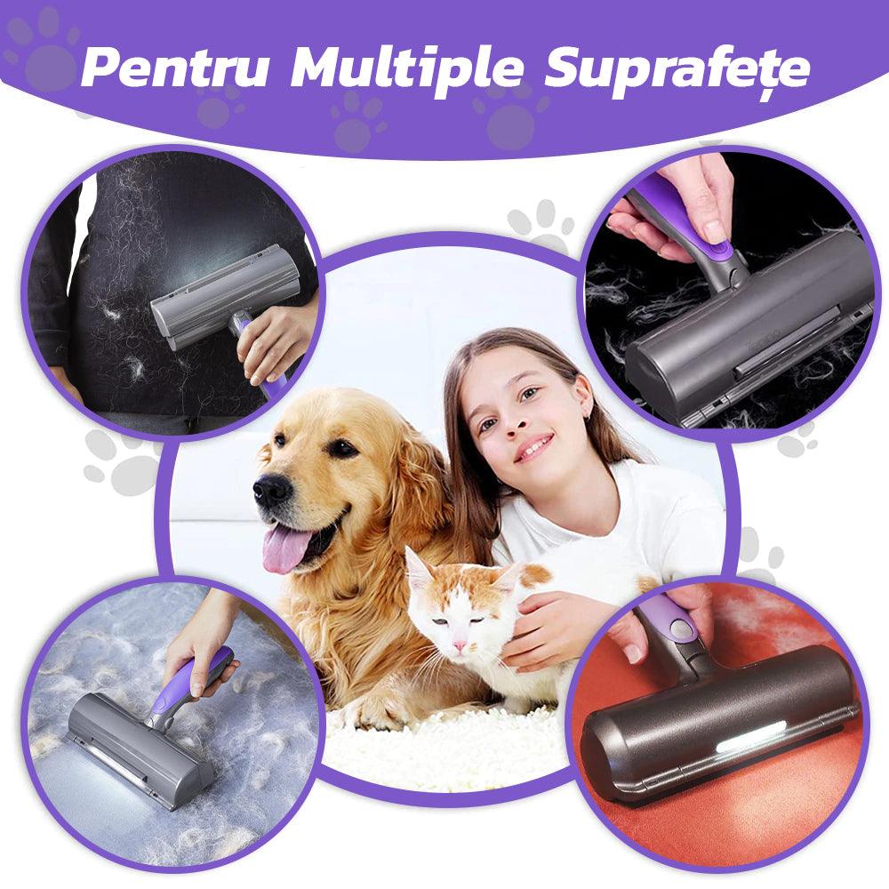 Perie cu Micro-Vibratii, LED, Tehnologie Microsonica, Indeparteaza Parul Animalelor si Scamele, Reutilizabila, Mov
