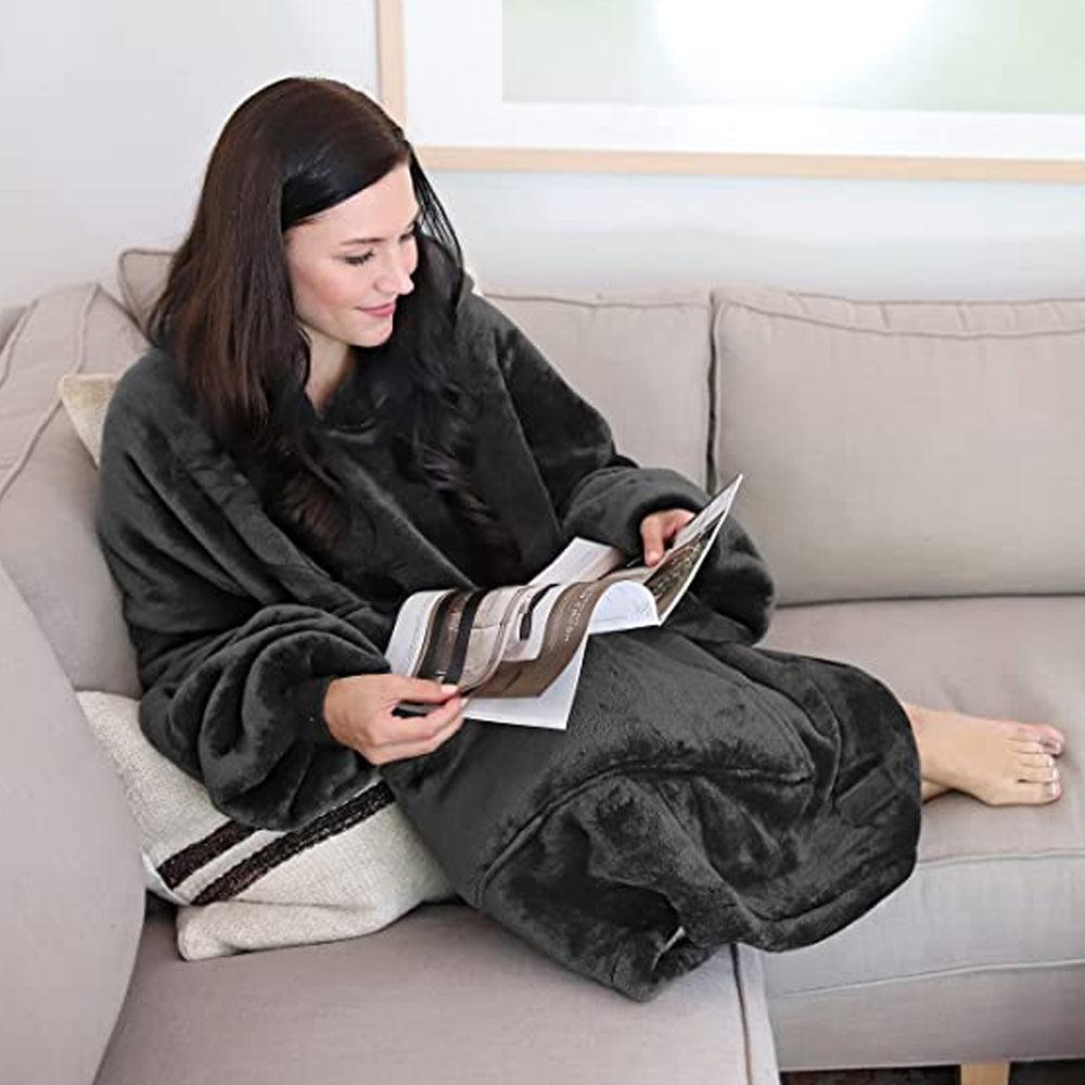 Zenino Hoodie Blanket, 2 In 1, Hood and Sleeves, Front Pocket, Warm, Padded, XXL, Universal