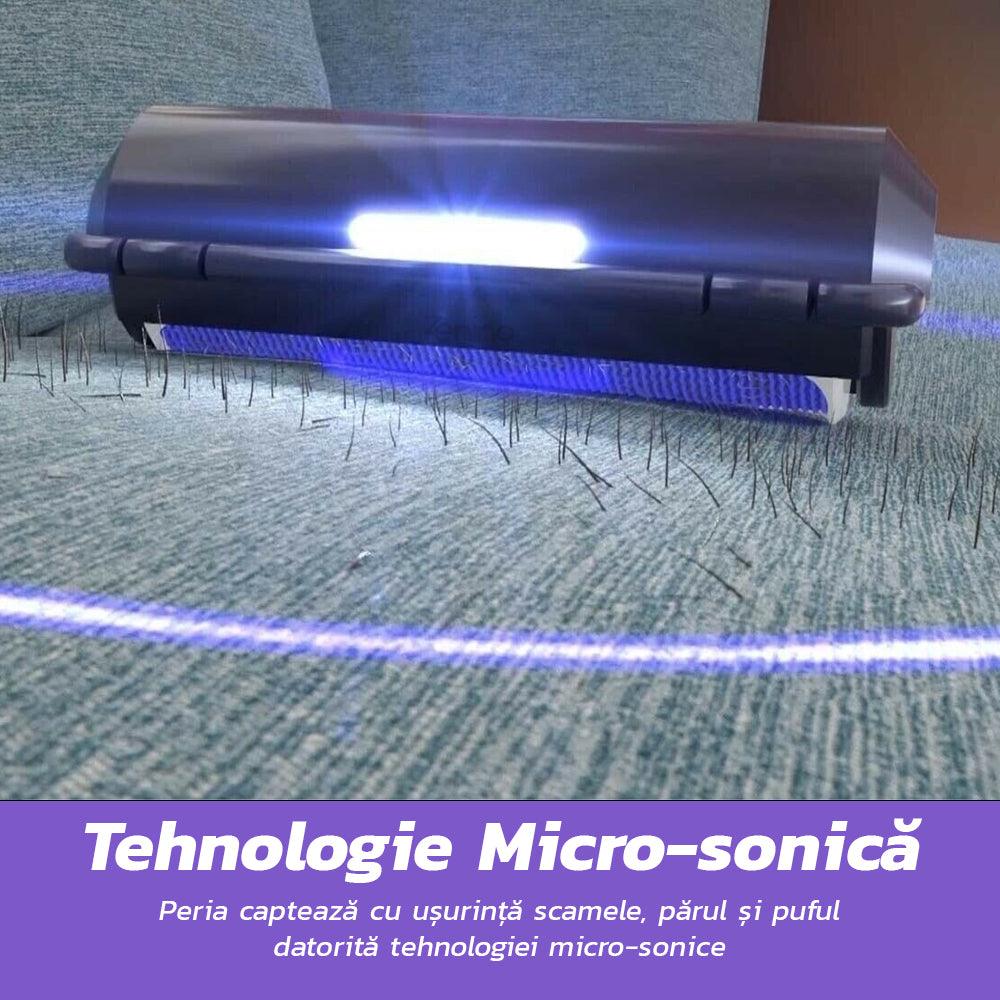 Perie cu Micro-Vibratii, LED, Tehnologie Microsonica, Indeparteaza Parul Animalelor si Scamele, Reutilizabila, Mov