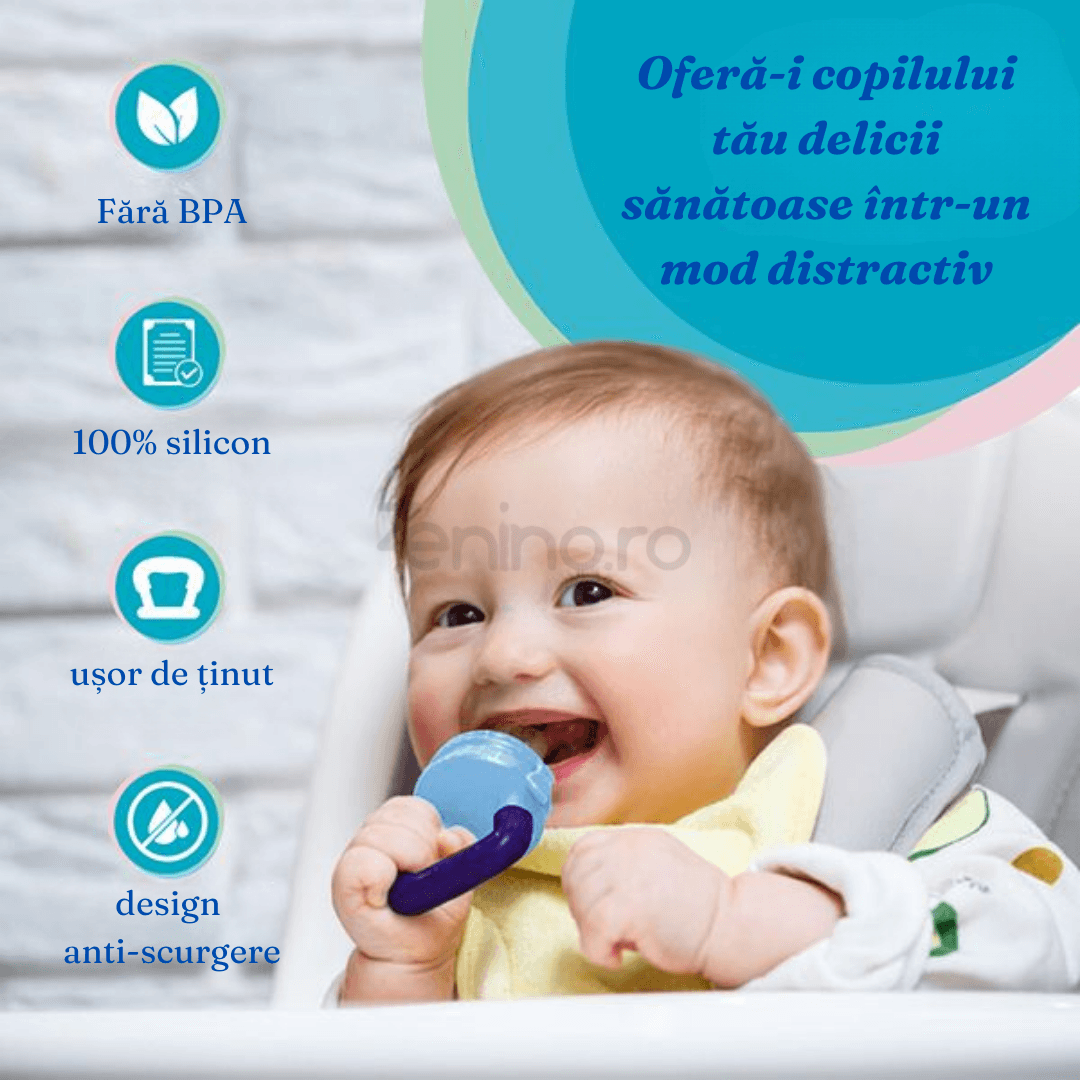 Pacifier for Diversification, Teething, for Fruit, Puree, BPA Free, Protective Cap, Leakproof Closure, Easy to Clean, Blue