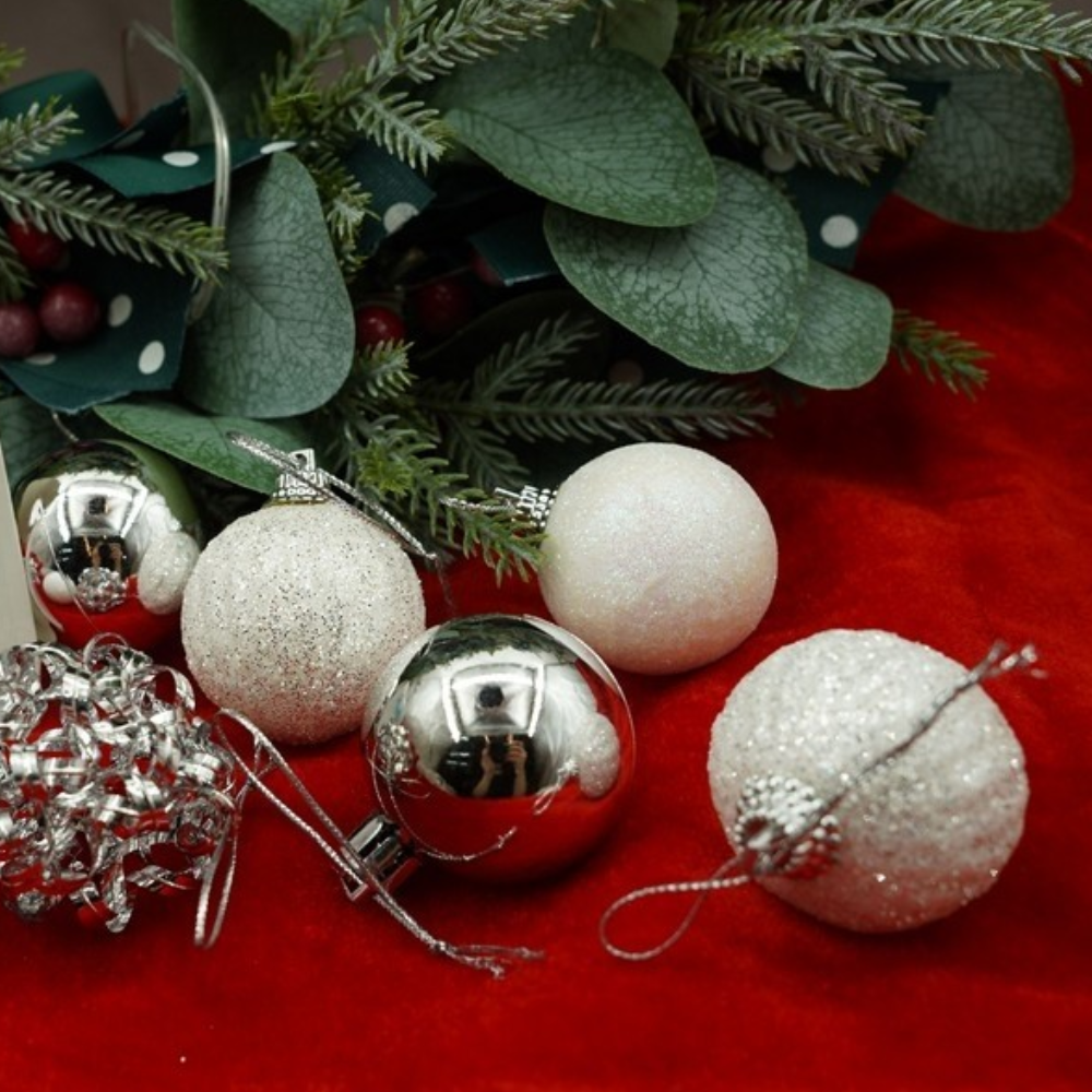 Set of 20 Christmas Decorations, for the Tree, Balls and Gifts, Various Models, Polystyrene, Glitter, Hanger Included, Reusable