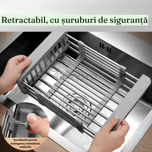 Dish Drainer, Stainless Steel, Vegetables and Fruits, Stable, Durable, Extendable between 27.5-46cm