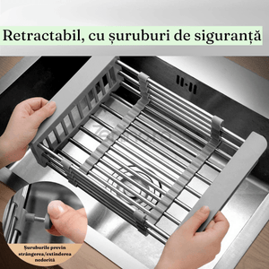 Dish Drainer, Stainless Steel, Vegetables and Fruits, Stable, Durable, Extendable between 27.5-46cm