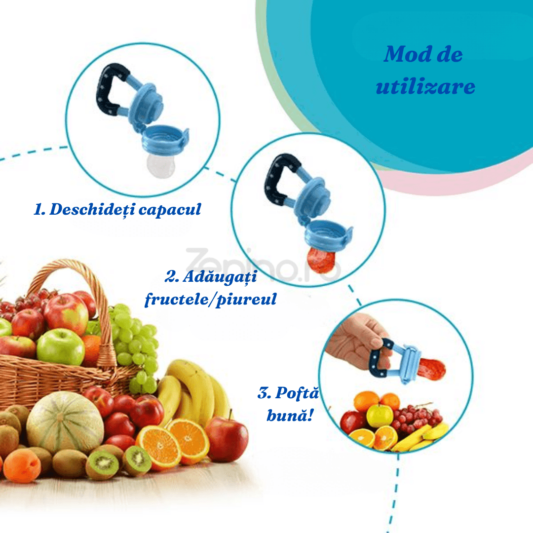 Pacifier for Diversification, Teething, for Fruit, Puree, BPA Free, Protective Cap, Leakproof Closure, Easy to Clean, Blue