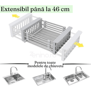 Dish Drainer, Stainless Steel, Vegetables and Fruits, Stable, Durable, Extendable between 27.5-46cm