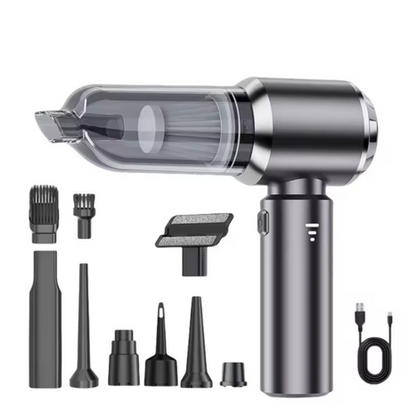 Portable Car Vacuum Cleaner, 3 Speeds, 100W, Hepa Filter, 2000mAh, 7 Suction Heads, 50dB 