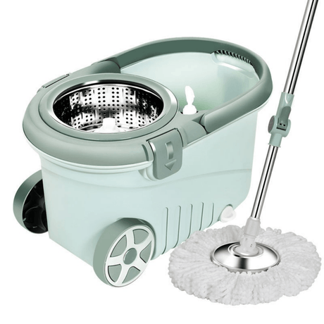 Rotary Mop and Bucket Set, Durable, with Wringer, Removable Bowl, Drain Hole, Plastic and Microfiber, 8 L Capacity, Green