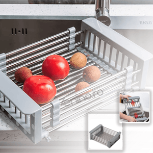 Dish Drainer, Stainless Steel, Vegetables and Fruits, Stable, Durable, Extendable between 27.5-46cm