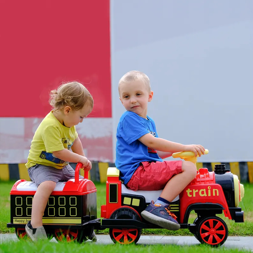 Electric Train, 2 Seats, Steam Locomotive, 1-6 Years, Max.60kg, Remote Control, Red