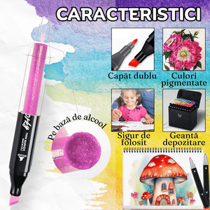 Set Markere cu Varf Dublu, Carte de Colorat Cadou, Cutie Depozitare, Culori Intense, Multicolor