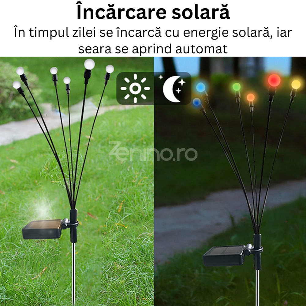 Solar Firefly Lamp, 6 Bulbs, for Garden, IP65, Ground Mount, 8h Battery Life, Height 70 cm, Black