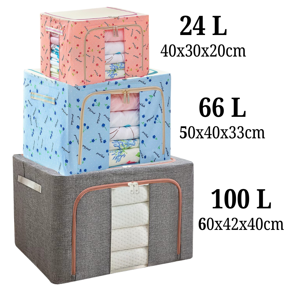 Cutie de Depozitare, Model Traditional, 66-100L, Material Textil, Cadru Otel, cu Fermoar