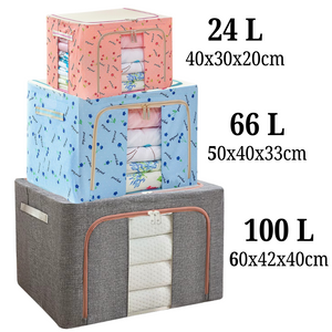 Cutie de Depozitare, Model Traditional, 66-100L, Material Textil, Cadru Otel, cu Fermoar