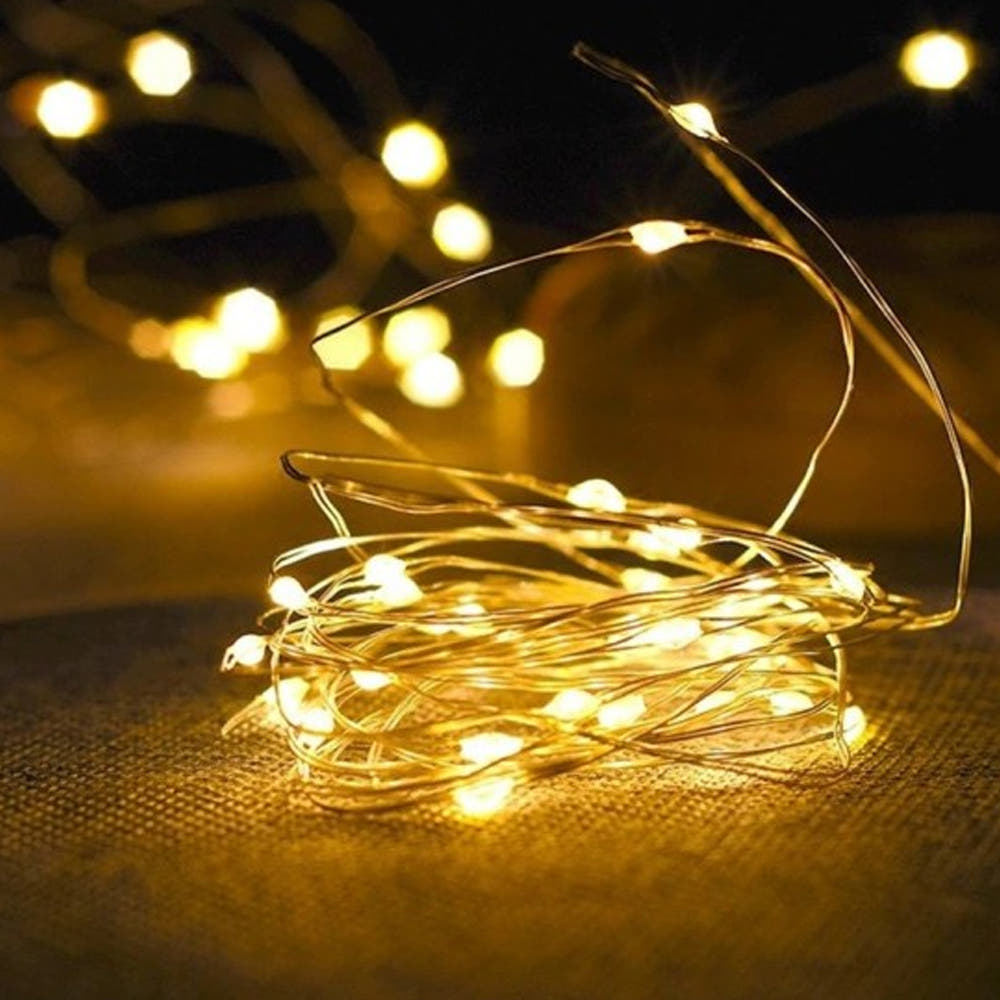 Linear Christmas Installation, 3m/10m/20m, Copper Wire, Fairy Lights, 2 Light Games, Batteries