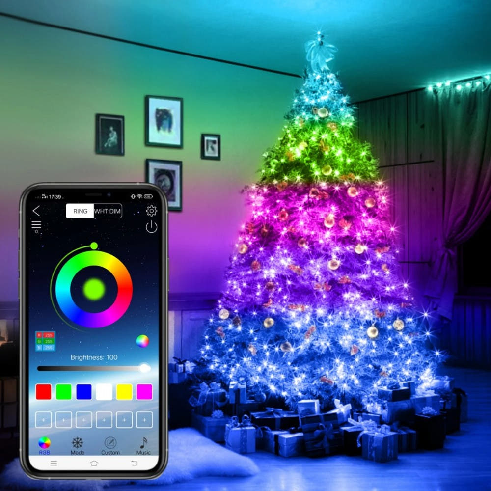 Instalatie de Craciun Liniara RGB, 200 LED, 20M, Conectare prin Aplicatie Telefon, USB, Fairy Lights, Interior/Exterior, Multicolor