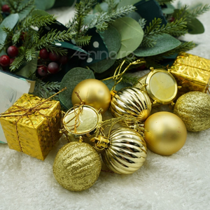 Set of 20 Christmas Decorations, for the Tree, Balls and Gifts, Various Models, Polystyrene, Glitter, Hanger Included, Reusable