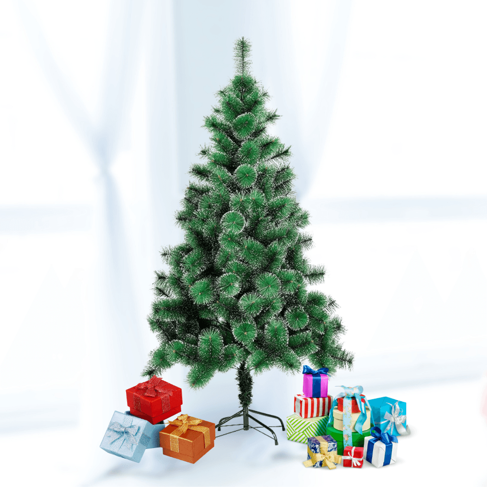 Artificial Christmas Tree, Snowy Look, Bushy Branches, Durable, Metal and Plastic Support Included, Easy to Install, Indoor and Outdoor, Green