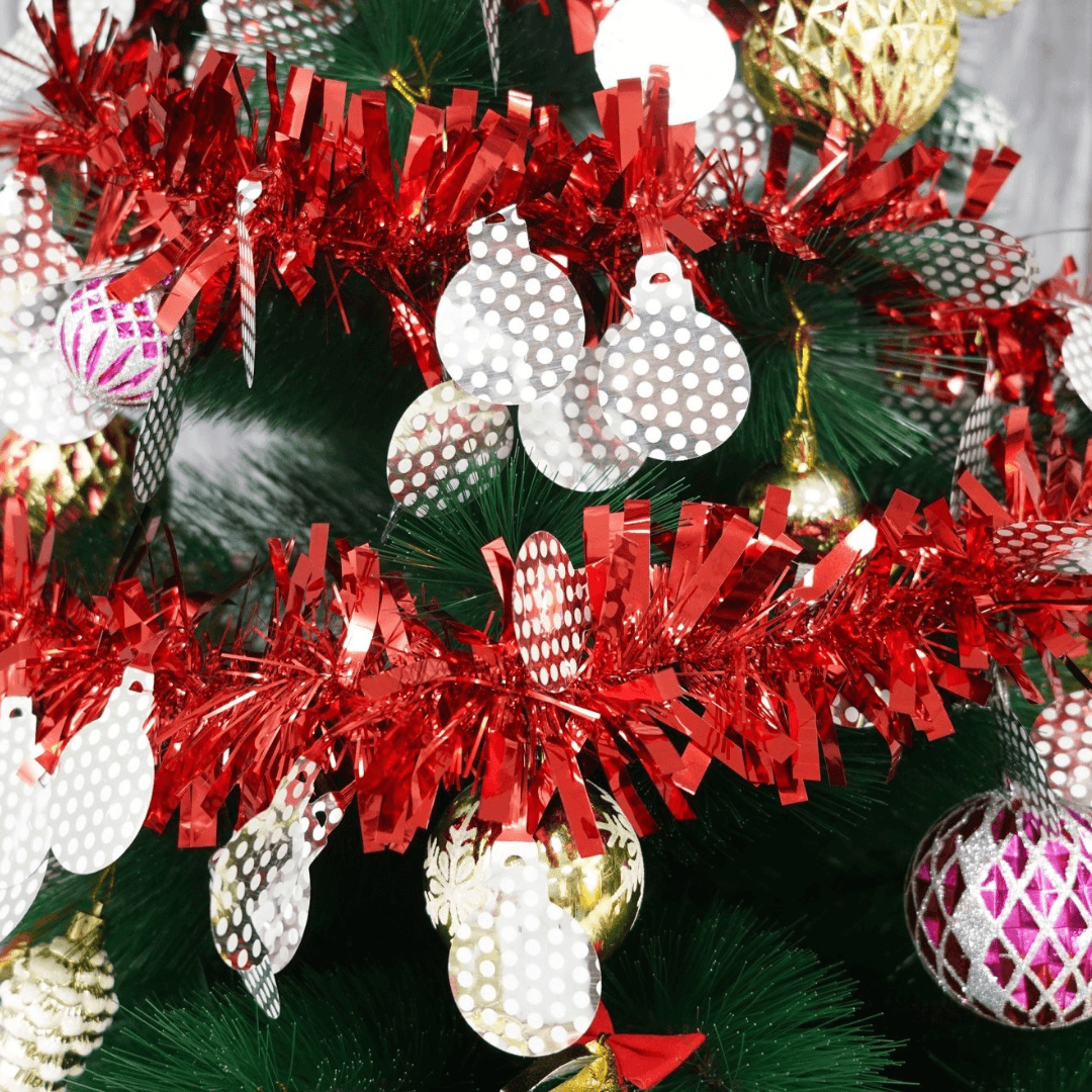 Christmas Tinsel, Various Designs, 2m x 11cm, Red, Blue, Pink