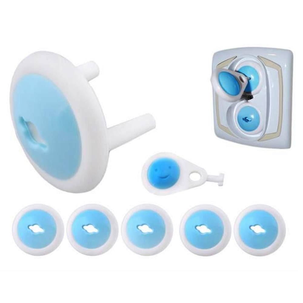 Set 6 Protectii Priza, Siguranta Bebelusi si Copii, Cheita, Montare Usoara, Alb/Albastru