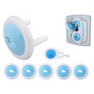 Set 6 Protectii Priza, Siguranta Bebelusi si Copii, Cheita, Montare Usoara, Alb/Albastru