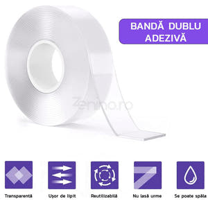Banda Dublu Adeziva, Lungime 3m, Usor de Folosit, Transparenta