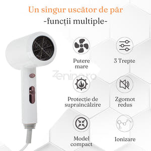 Hair Dryer, with Stand, 3 Modes, 1200W, Durable Material, Ionization, Compact Size, Overheating Protection, White