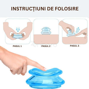 Set of 4 Massage Cupping Cups, Therapeutic, Anti-Cellulite, Relaxation, Soft Silicone, Transparent/Blue