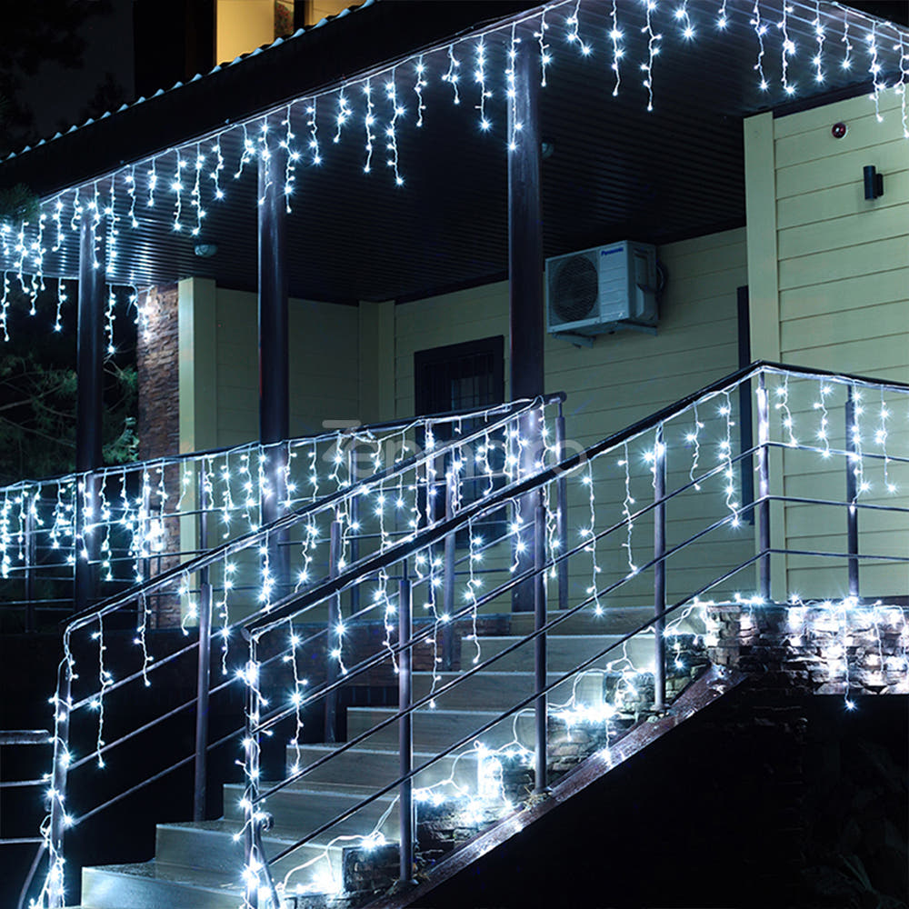 Instalatie de Craciun, Tip Perdea, Becuri LED, 8 Jocuri de Lumini, Fir Transparent, Prelungitor 1.5m, Alb Cald, Rece, Multicolor