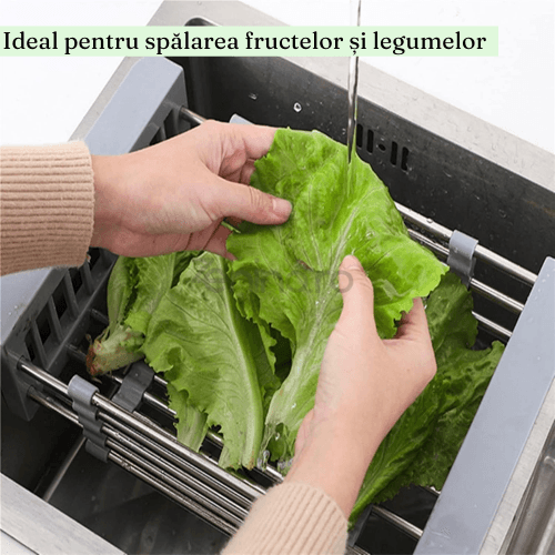 Dish Drainer, Stainless Steel, Vegetables and Fruits, Stable, Durable, Extendable between 27.5-46cm