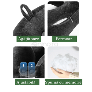 Travel Pillow, for Neck and Back, Support, Comfort, Memory Foam, Zipper, Hanging, Adjustable