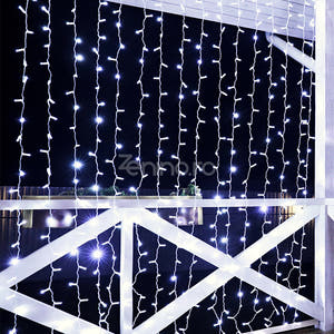 Instalatie de Craciun, Tip Perdea, Becuri LED, 8 Jocuri de Lumini, Fir Transparent, Prelungitor 1.5m, Alb Cald, Rece, Multicolor