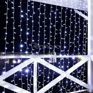 Instalatie de Craciun, Tip Perdea, Becuri LED, 8 Jocuri de Lumini, Fir Transparent, Prelungitor 1.5m, Alb Cald, Rece, Multicolor