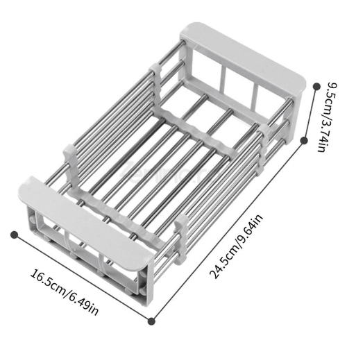 Dish Drainer, Stainless Steel, Vegetables and Fruits, Stable, Durable, Extendable between 27.5-46cm