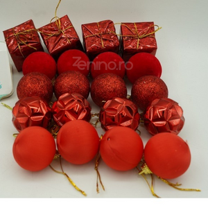 Set of 20 Christmas Decorations, for the Tree, Balls and Gifts, Various Models, Polystyrene, Glitter, Hanger Included, Reusable