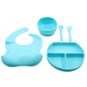 5-Piece Baby Feeding Set, Food Diversification, Bib, Cutlery, Plate, Bowl, Non-Toxic Silicone
