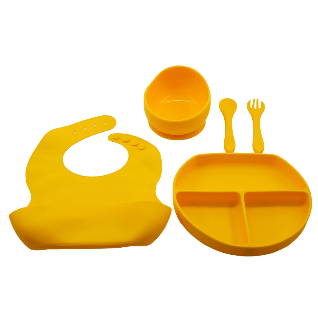 5-Piece Baby Feeding Set, Food Diversification, Bib, Cutlery, Plate, Bowl, Non-Toxic Silicone