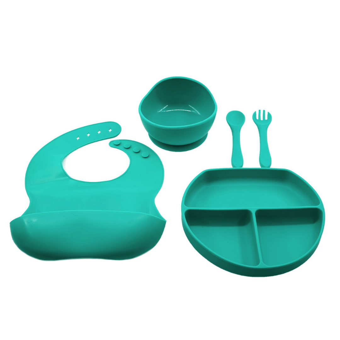 5-Piece Baby Feeding Set, Food Diversification, Bib, Cutlery, Plate, Bowl, Non-Toxic Silicone