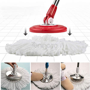 Rotary Mop Set, 8L Bucket, Interchangeable Microfiber Head, Wringing System, Drain Plug, Black/Red