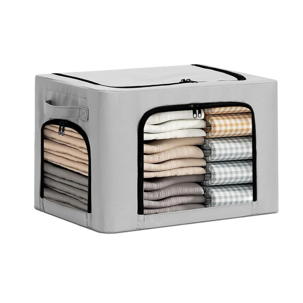 Cutie Depozitare Haine, Capacitate 38L, 3 Ferestre, Fermoar Bidirectional, Cadru din Otel