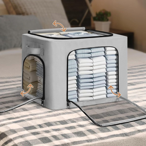 Cutie Depozitare Haine, Capacitate 38L, 3 Ferestre, Fermoar Bidirectional, Cadru din Otel