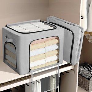 Cutie Depozitare Haine, Capacitate 38L, 3 Ferestre, Fermoar Bidirectional, Cadru din Otel