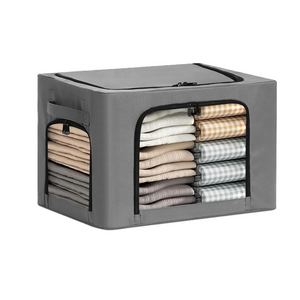 Cutie Depozitare Haine, Capacitate 38L, 3 Ferestre, Fermoar Bidirectional, Cadru din Otel