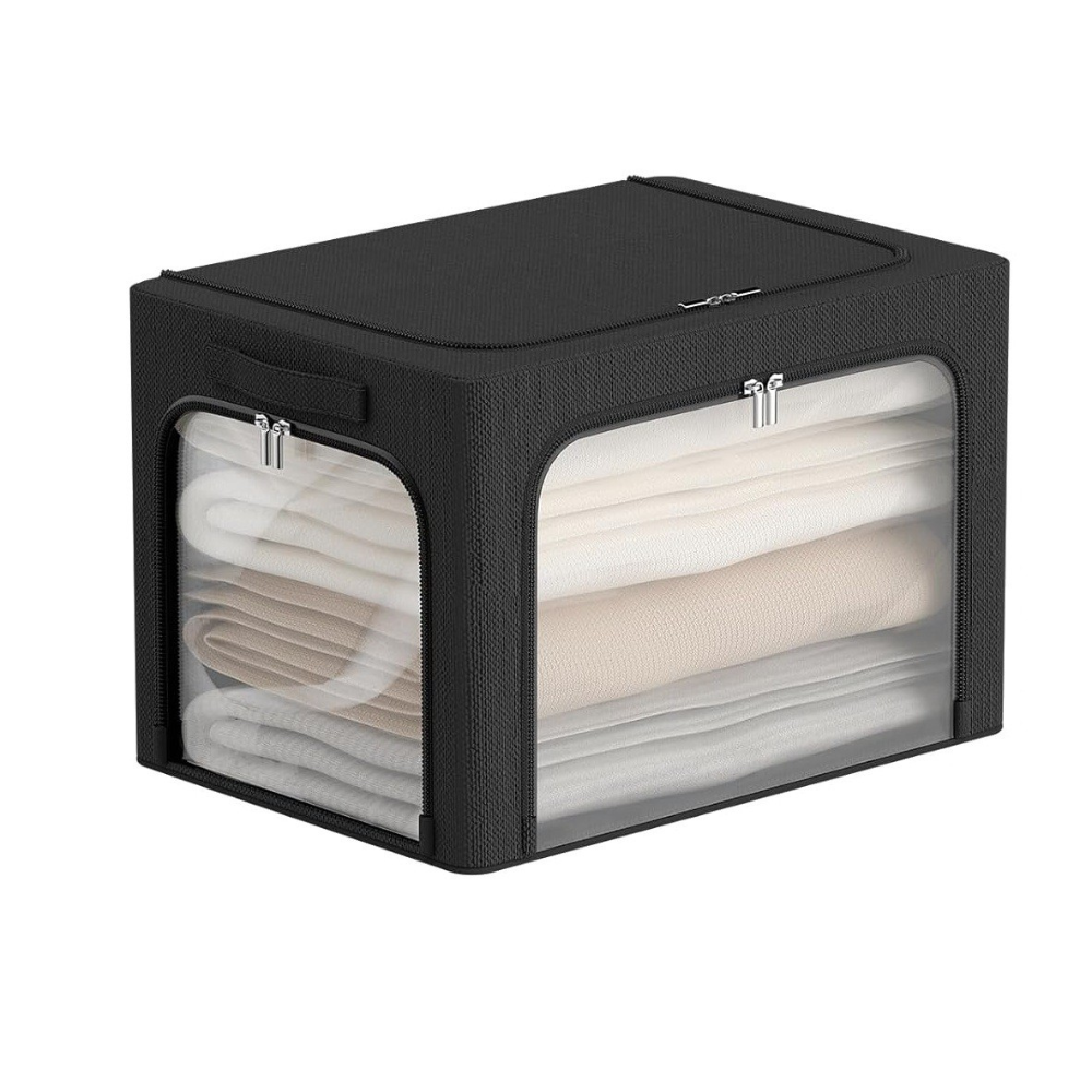 Cutie Depozitare Haine, Capacitate 38L, 3 Ferestre, Fermoar Bidirectional, Cadru din Otel
