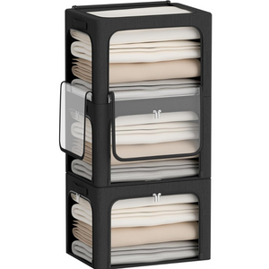 Cutie Depozitare Haine, Capacitate 38L, 3 Ferestre, Fermoar Bidirectional, Cadru din Otel