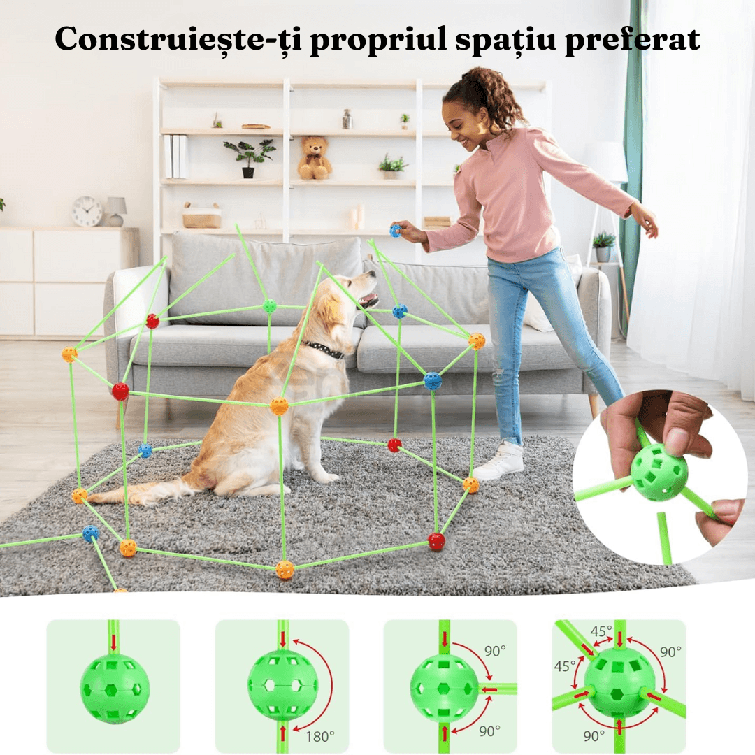 3D Construction Set 87 Pieces, Tent, Fortress, for Children, Indoor/Outdoor