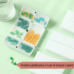 Medicine Box, 7 Individual Compartments, Compact, Portable, Magnetic Closure, Plastic, 7x10cm
