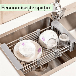 Dish Drainer, Stainless Steel, Vegetables and Fruits, Stable, Durable, Extendable between 27.5-46cm